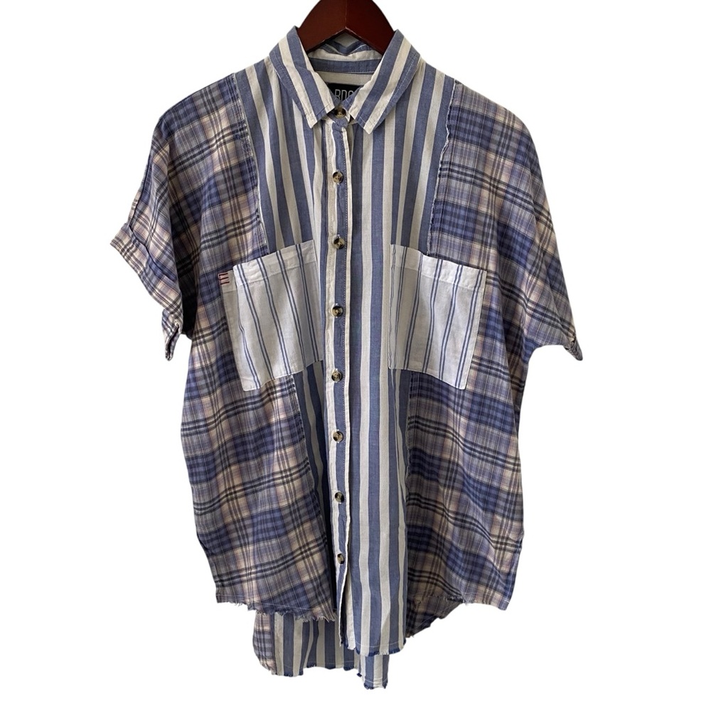 BDG Urban Outfitters Mixed Stripe Blue Button Down Shirt Women’s Size Small